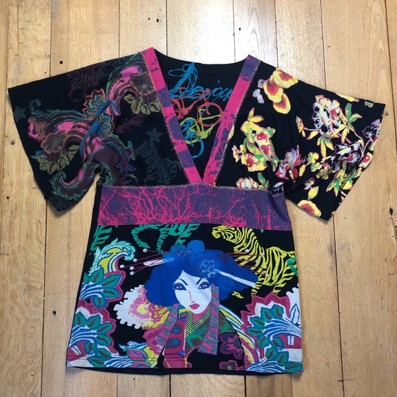 Desigual Tops - Desiguel Kimono Sleeve Top with Geisha Print